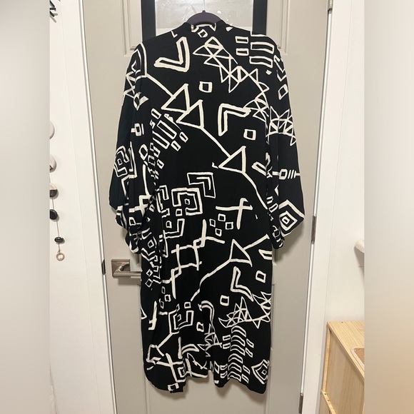 Anthropologie Kimino Inspired Long Sleeve Graphic Duster One Size Linen Blend - Picture 7 of 8